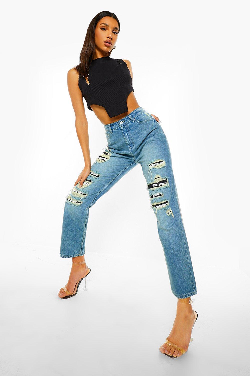 Ripped and hot sale repaired jeans womens